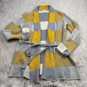 ModCloth Women's S Yellow Gray Plaid Tie Waist Draped Cardigan Academia Preppy